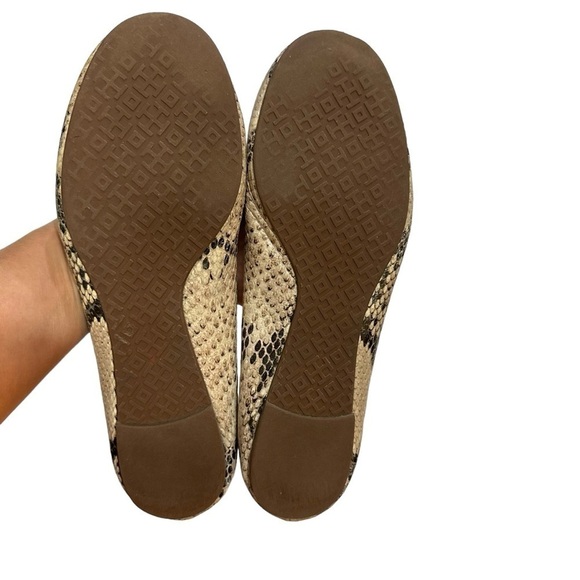 Tory Burch Brown Cream Leather Roccio Python Reva Ballet Flats Goldtone Logo - Picture 7 of 12